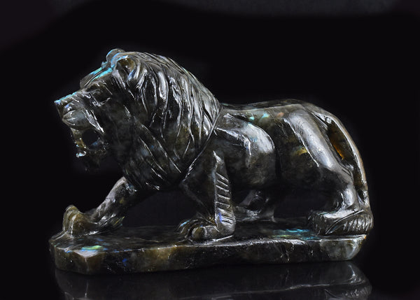 Craftsmen 6624.00 Cts Genuine Blue Flash Labradorite Hand Carved Crystal Gemstone Carving Lion