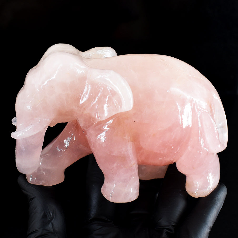 Natural 3174.00 Cts Genuine Pink Rose Quartz Hand Carved Gemstone Crystal Elephant Carving