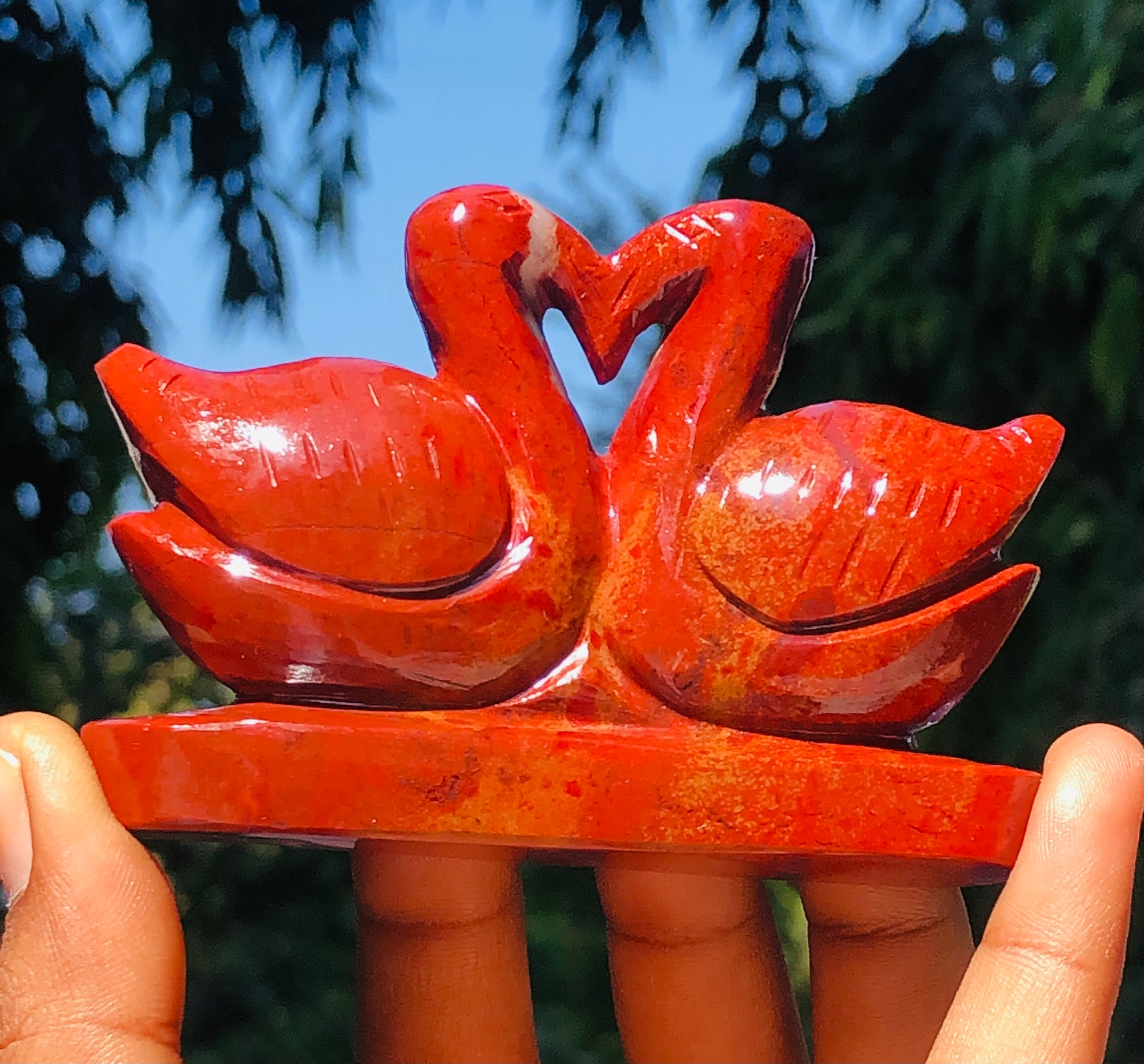 Awesome 745.00 Cts Genuine Rainbow Jasper Love Carved Premium Swan Pair