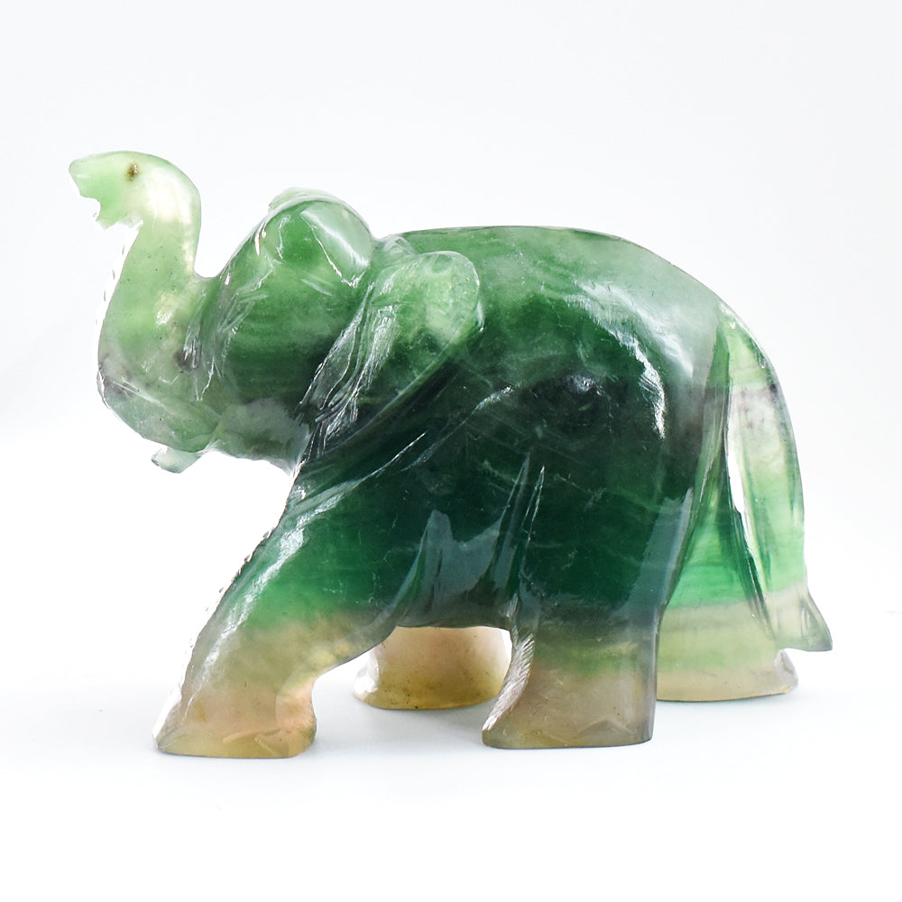 Genuine  1641.00 Carats Genuine Multicolor  Fluorite Hand  Carved  Crystal Gemstone Carving Elephant