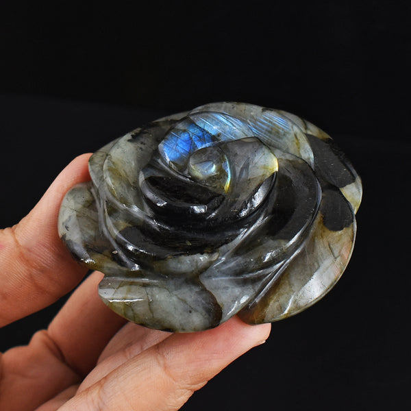 Blue Flash Labradorite  477.00 Carats  Genuine  Hand Carved  Gemstone  Rose Flower Carving