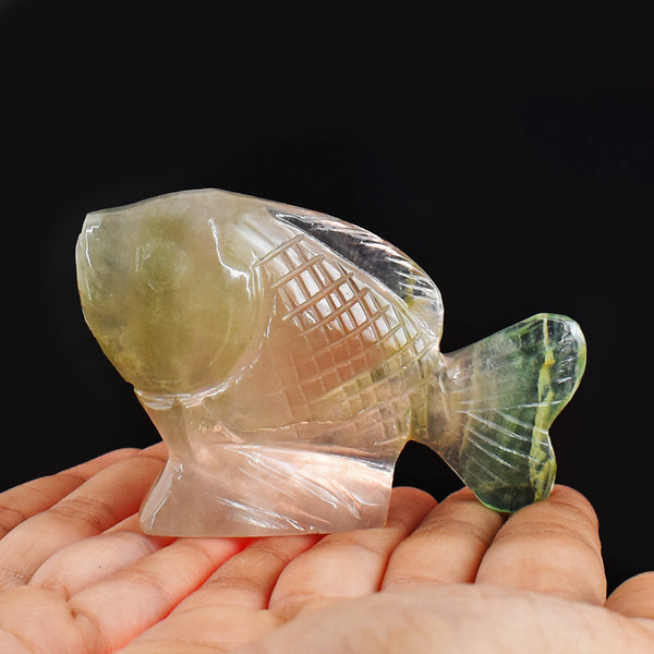 781.00 Cts Genuine Multicolor Fluorite Hand Carved Crystal Gemstone Carving Fish