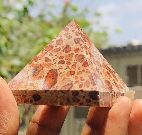 Beautiful 513.00 Cts Genuine Leopard Skin Jasper Healing Divine Crystal Specimen Pyramid