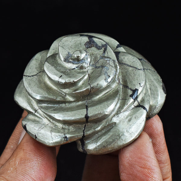 Amazing  574.00 Carats  Genuine  Pyrite  Hand  Carved  Rose  Flower  Gemstone  Carving