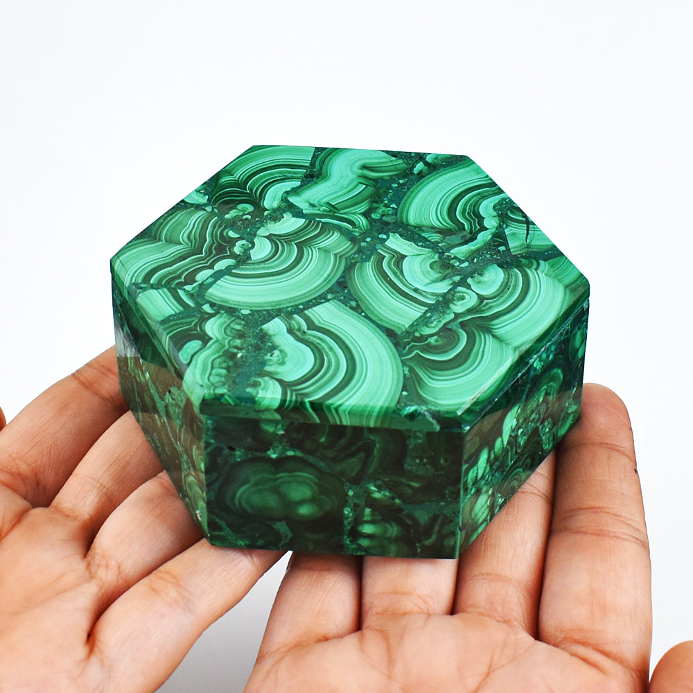 Beautiful  1372.00 Carats  Genuine  Malachite  Hand  Carved  Crystal Gemstone Carving Box