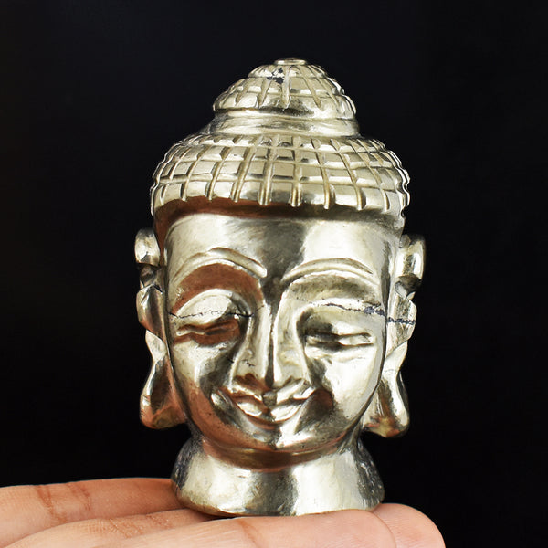 Exclusive 1434.00 Carats  Genuine Pyrite Hand Carved Crystal Buddha Head Gemstone Carving