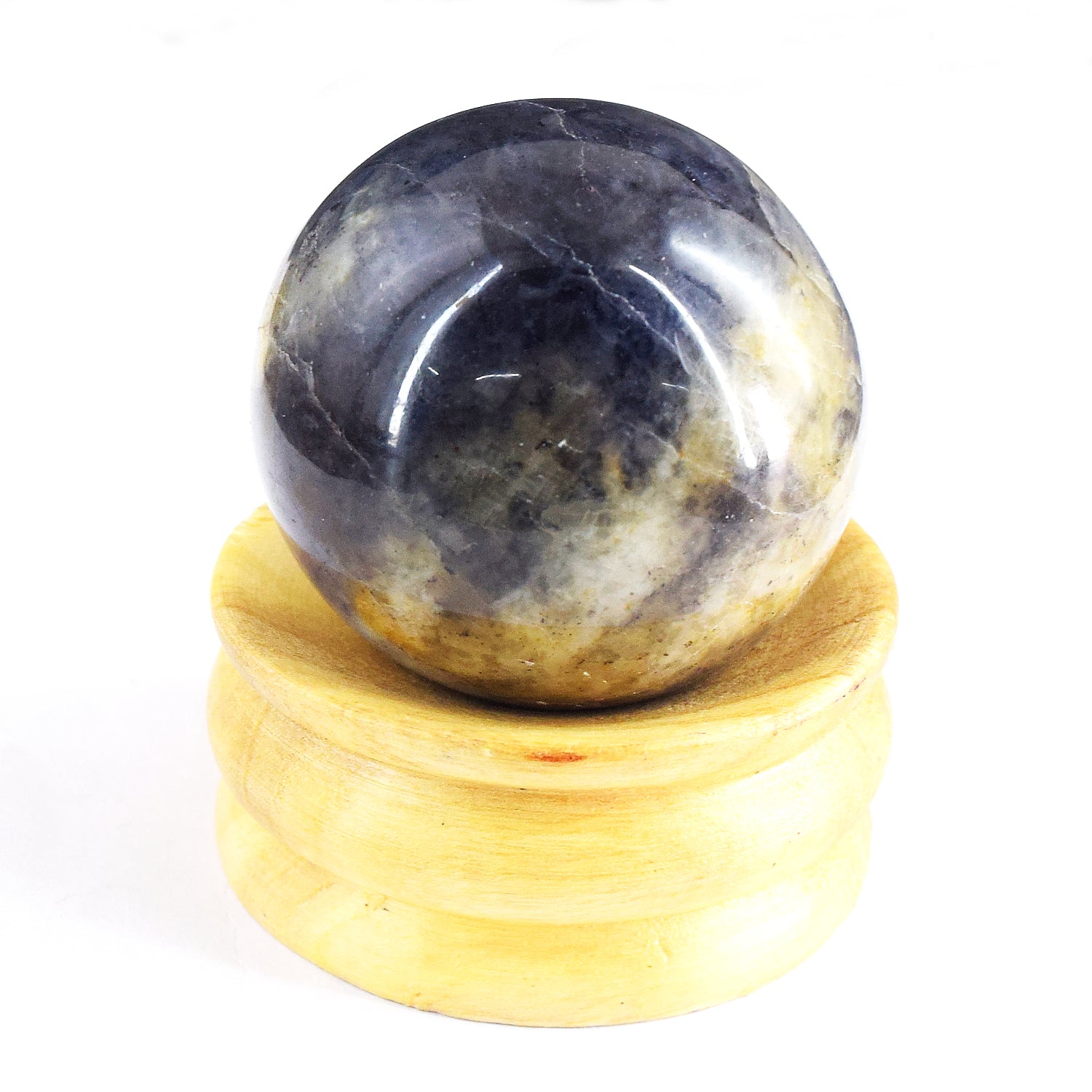 Artisian 830.00 Carats  Genuine  Blue  Iolite  Hand Carved Crystal  Healing  Gemstone  Sphere