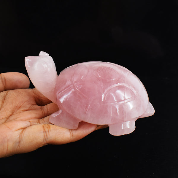 Natural  1167.00 Carats Genuine Pink Rose Quartz Hand Carved Crystal  Gemstone Turtle Carving