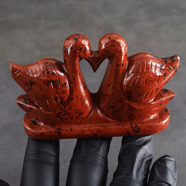 Amazing 602.00 Cts Genuine Mahogany Jasper Hand Carved Premium Love Swan Pair