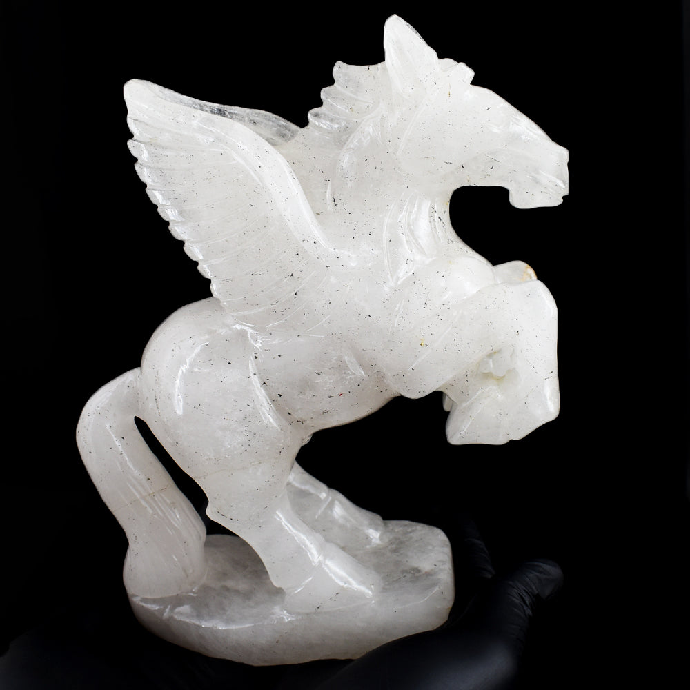 Awesome 8266.00 Cts Genuine White Quartz Hand Carved Crystal Gemstone Pegasus Carving