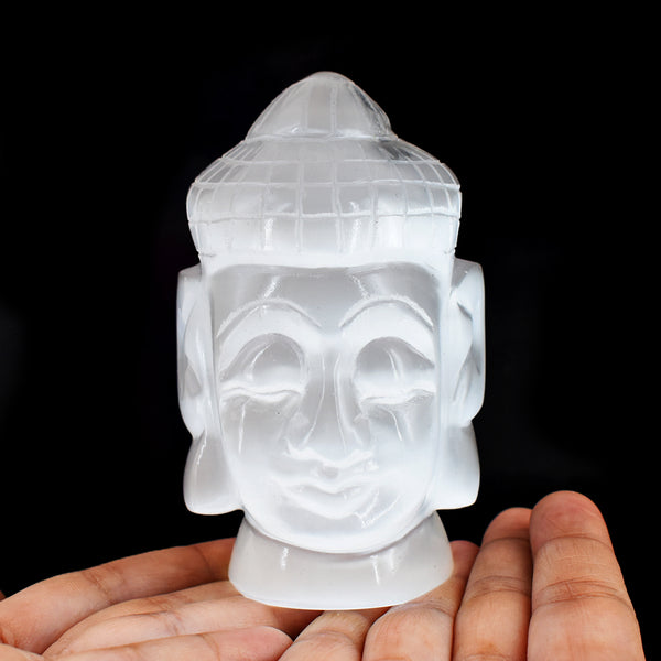 Artisian 2075.00  Cts Genuine Selenite Hand Carved Crystal Gemstone Carving Buddha Head