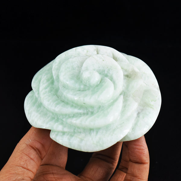 Genuine 1387.00 Carats  Natural  Amazonite Hand  Carved Rose Flower  Gemstone Carving