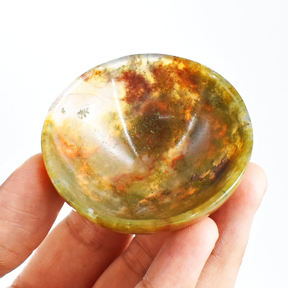 Gorgeous 116.00 Cts Genuine Moss Agate Hand Carved Crystal Gemstone Carving Bowl