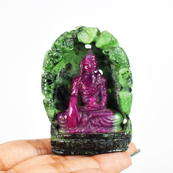 Gorgeous 371.00 Cts Genuine  Ruby Zoisite Hand Carved Crystal Gemstone Carving Lord Buddha