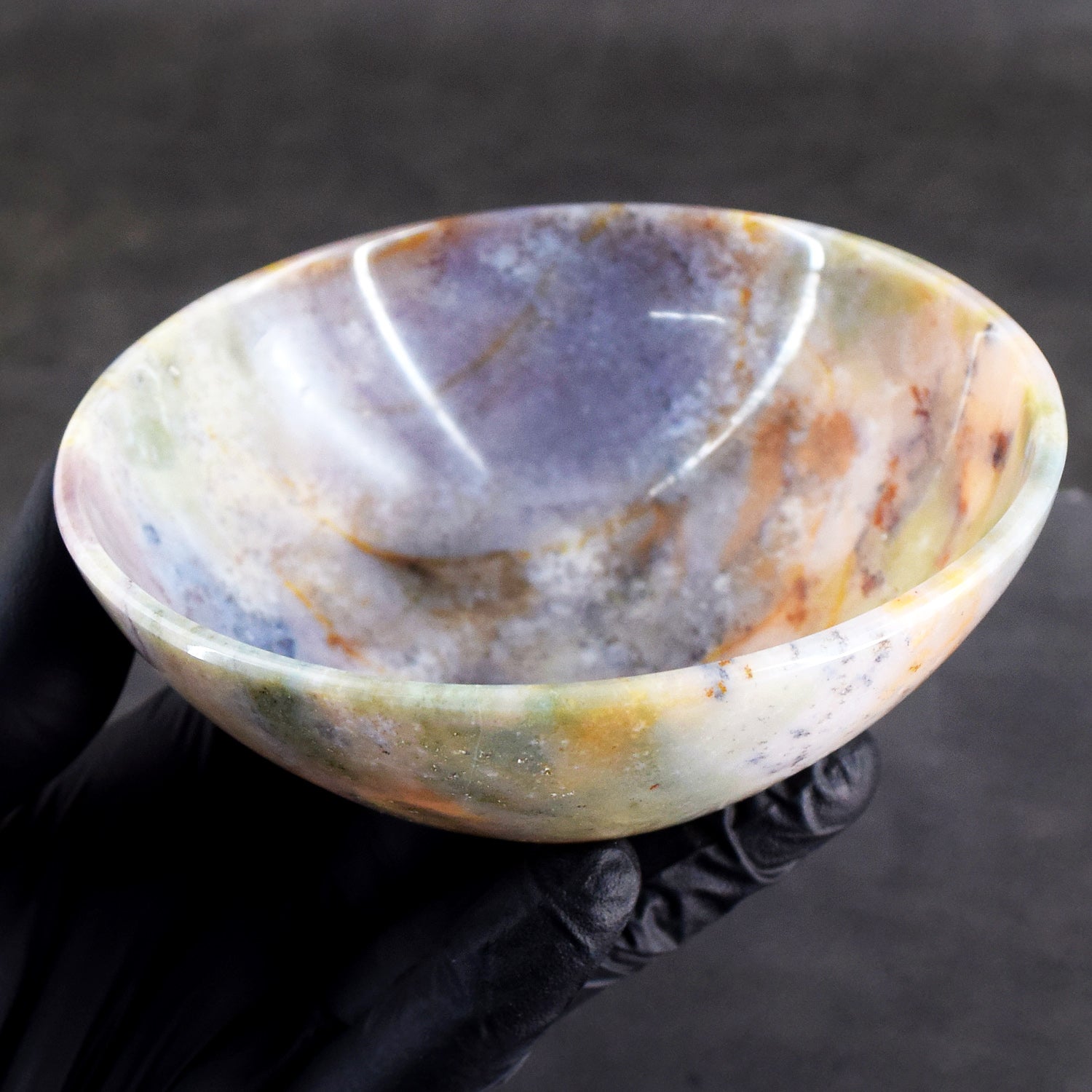 Extraordinary 498.00 Carats Genuine Multicolor Moss Agate Hand Carved Crystal Gemstone Carving Big Bowl