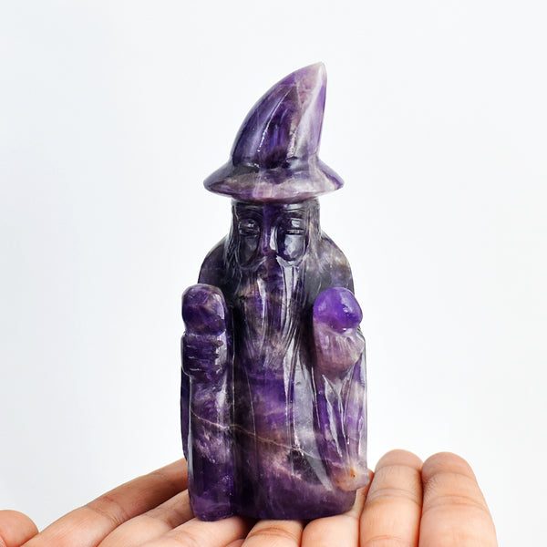 Beautiful  1662.00 Carats Genuine  Amethyst Hand Carved Crystal Gemstone Wizard Carving