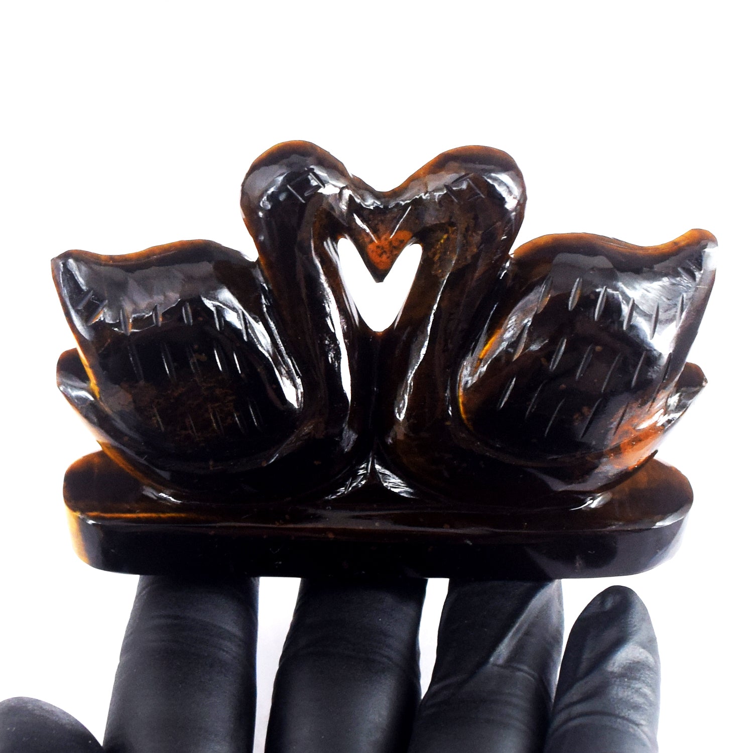 Exclusive 982.00 Cts Genuine Tiger Eye Carved Premium Love Swan Pair
