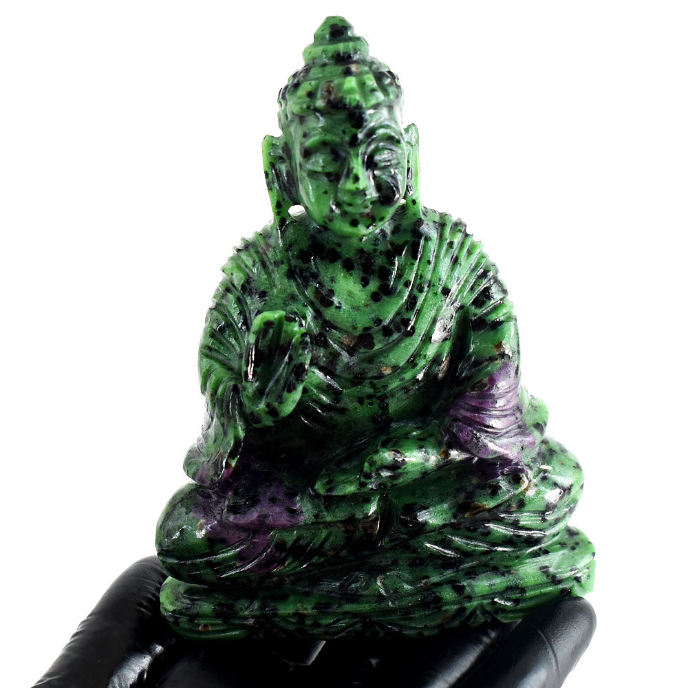 Beautiful 2372.00 Cts Genuine Ruby Zoisite Hand Carved Crystal Gemstone Buddha Idol Carving