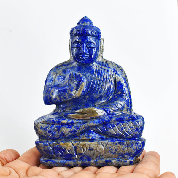 Exclusive 3126.00 Cts Genuine Lapis Lazuli Hand Carved Crystal Gemstone Carving Lord Buddha