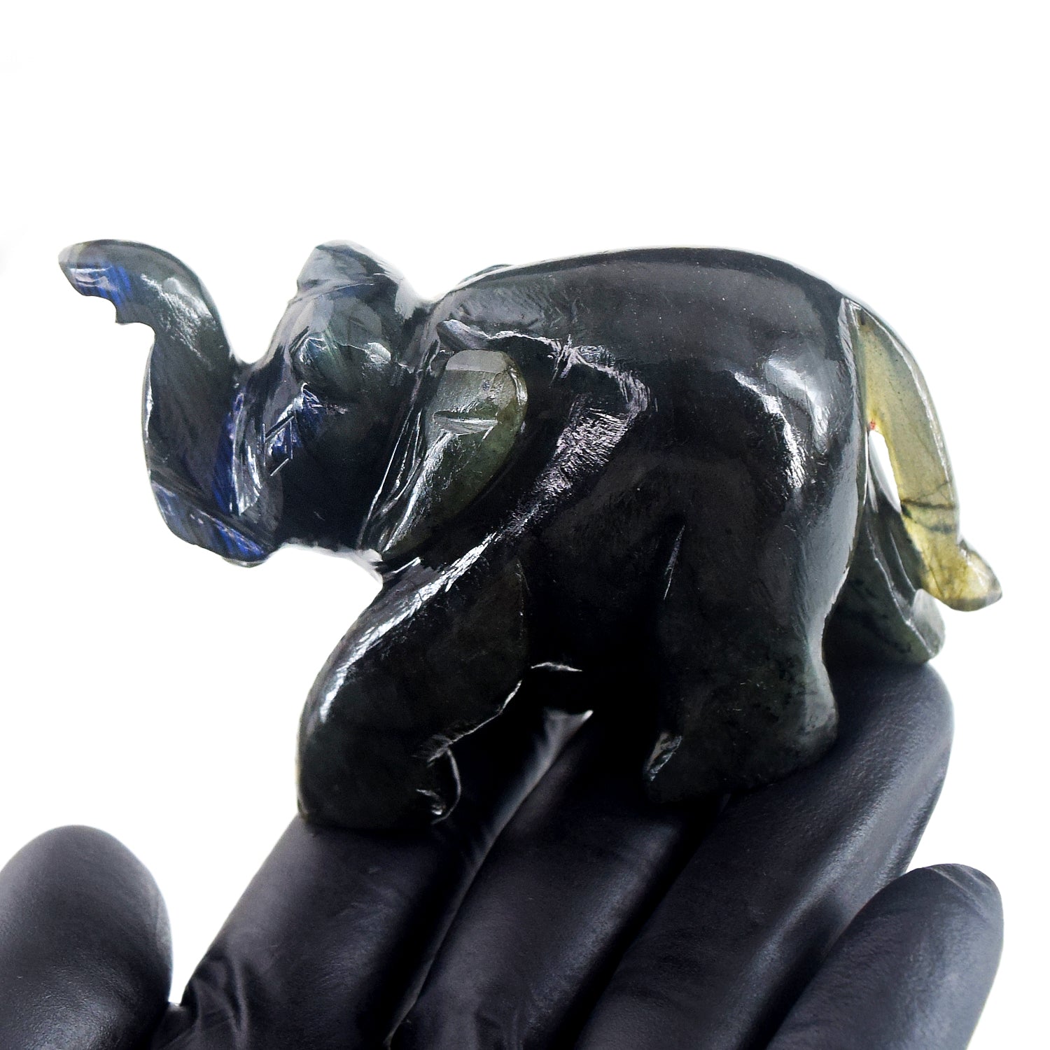 Amazing 741.00 Cts Genuine Blue Flash Labradorite Carved Crystal Premium Elephant