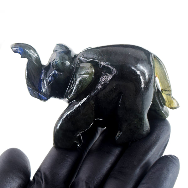 Amazing 741.00 Cts Genuine Blue Flash Labradorite Carved Crystal Premium Elephant