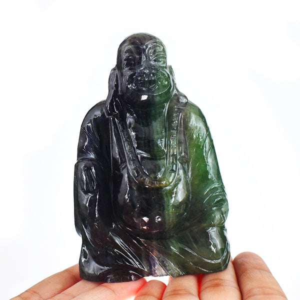 Amazing 2356.00 Cts Genuine Multicolor Fluorite Hand Carved Crystal Gemstone Carving Laughing Buddha