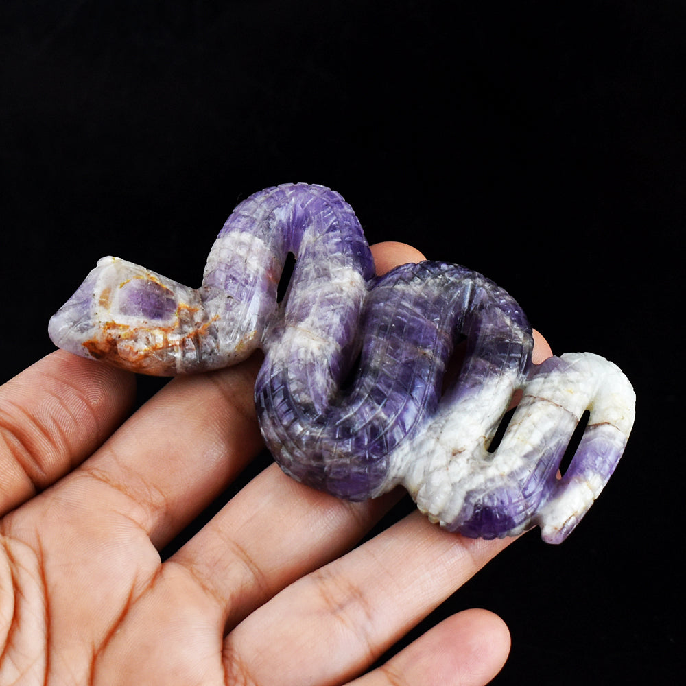 Artisian 392.00 Carats Genuine Chevron Amethyst  Hand Carved Crystal Gemstone Carving Snake