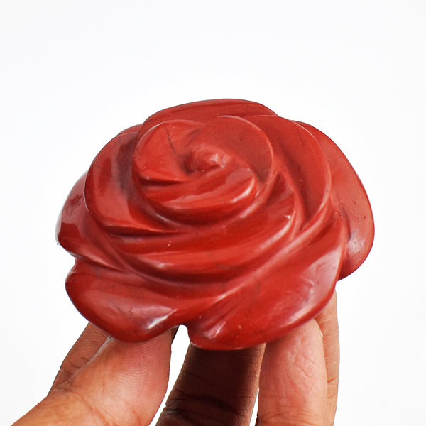 Awesome  674.00  Cts  Genuine  Red  Jasper  Hand  Carved Crystal  Rose  Flower  Gemstone