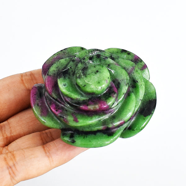 531.00 Cts Exclusive Ruby Zoisite Hand  Carved  Genuine Carving Rose Flower Gemstone