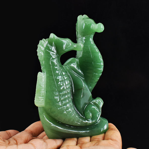 Craftsmen 2329.00 Cts Genuine Green Aventurine Hand Carved Twin Seahorse Gemstone Carving