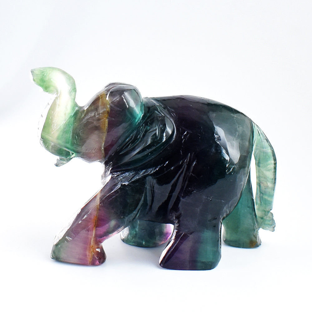Craftsmen 973.00 Cts  Multicolor Fluorite Hand Carved Genuine Crystal Gemstone Carving Elephant