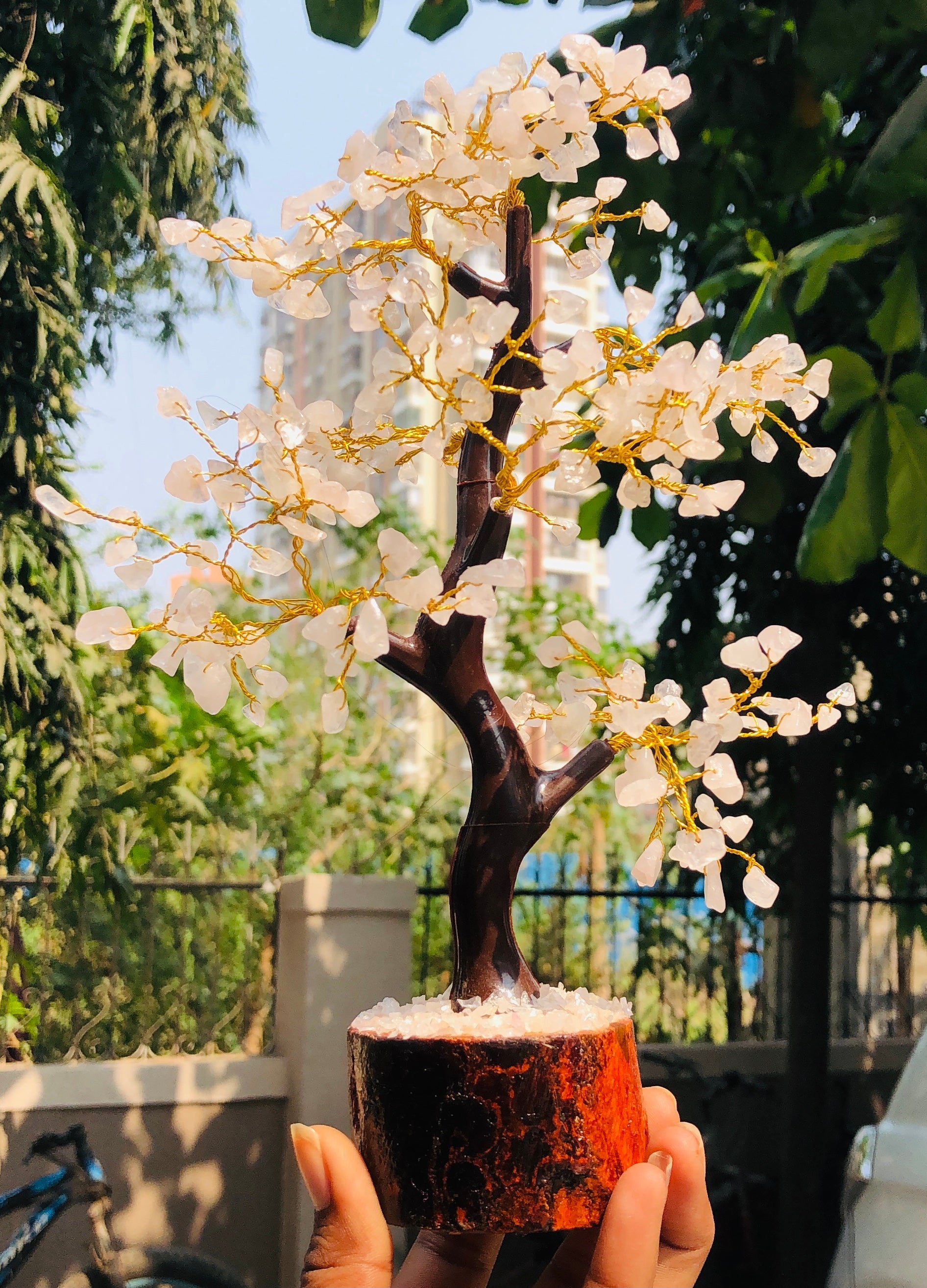 Excellent 9 Inches 1213.00 Cts Genuine Rose Quartz Crystal Gemstone Tree