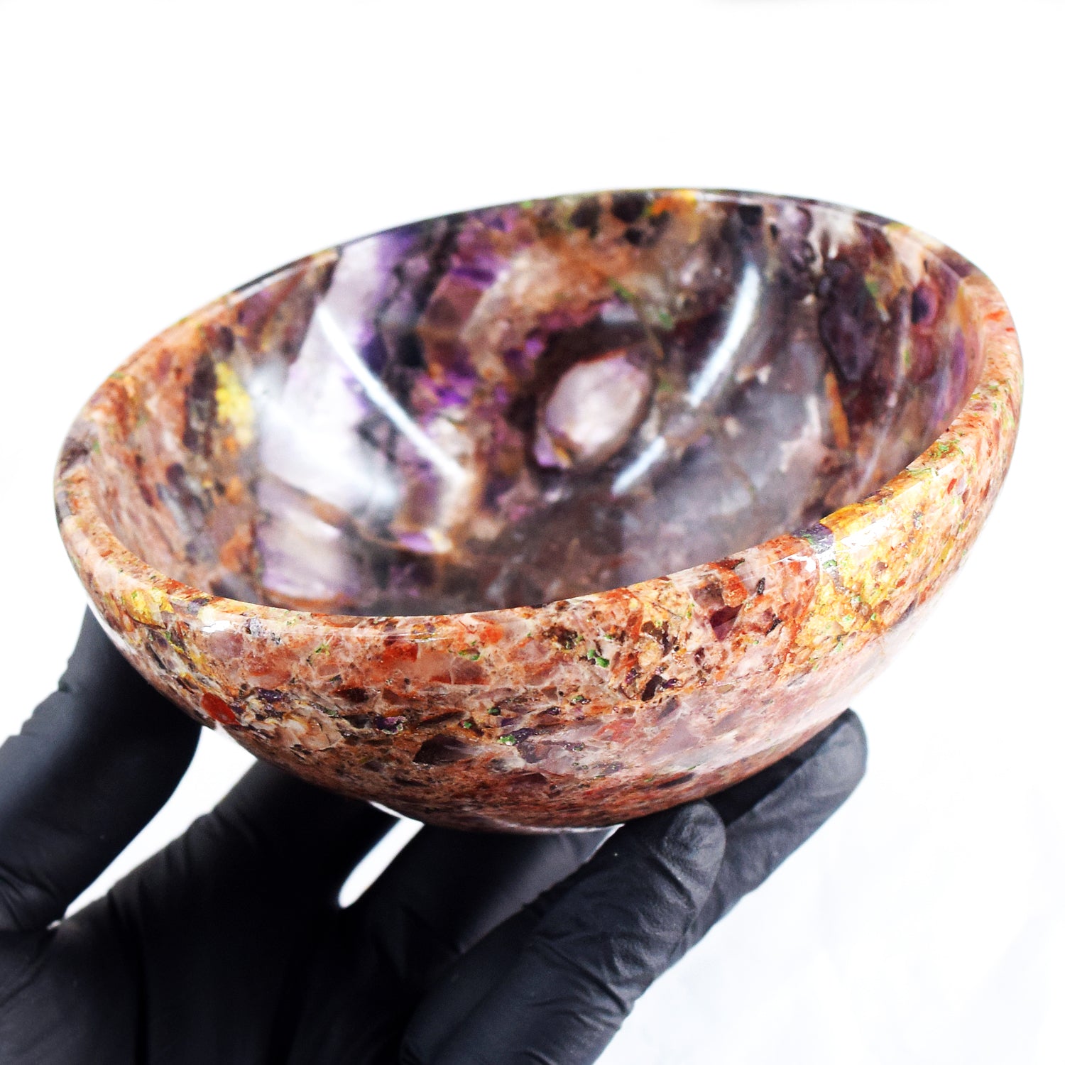 Amazing 1250.00 Carats Genuine Chevron Amethyst Hand Carved Crystal Gemstone Carving Big Bowl