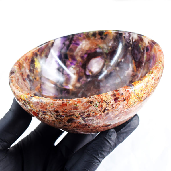 Amazing 1250.00 Carats Genuine Chevron Amethyst Hand Carved Crystal Gemstone Carving Big Bowl