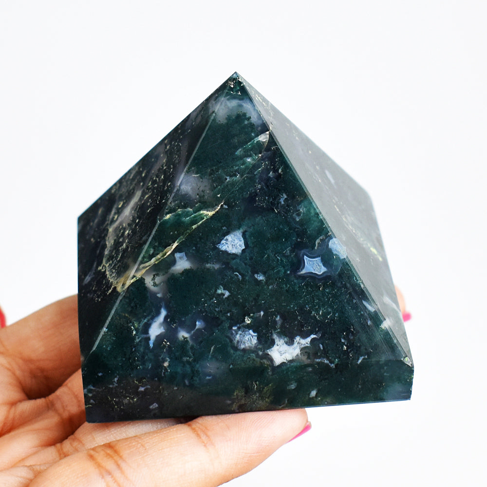 Beautiful 809.00 Carats Genuine Moss Agate Hand Carved  Healing Crystal Gemstone Pyramid
