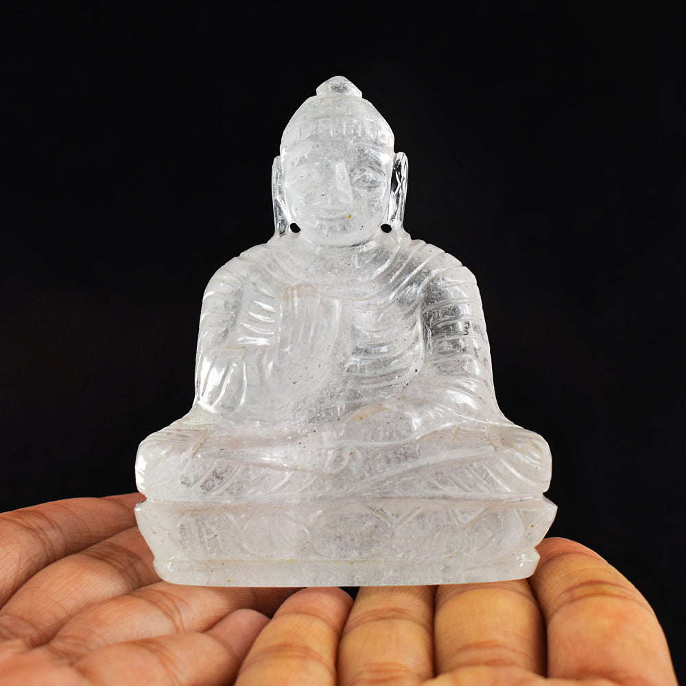 Awesome 786.00 Cts Genuine White Quartz Hand Carved Lord Buddha Idol Gemstone Carving