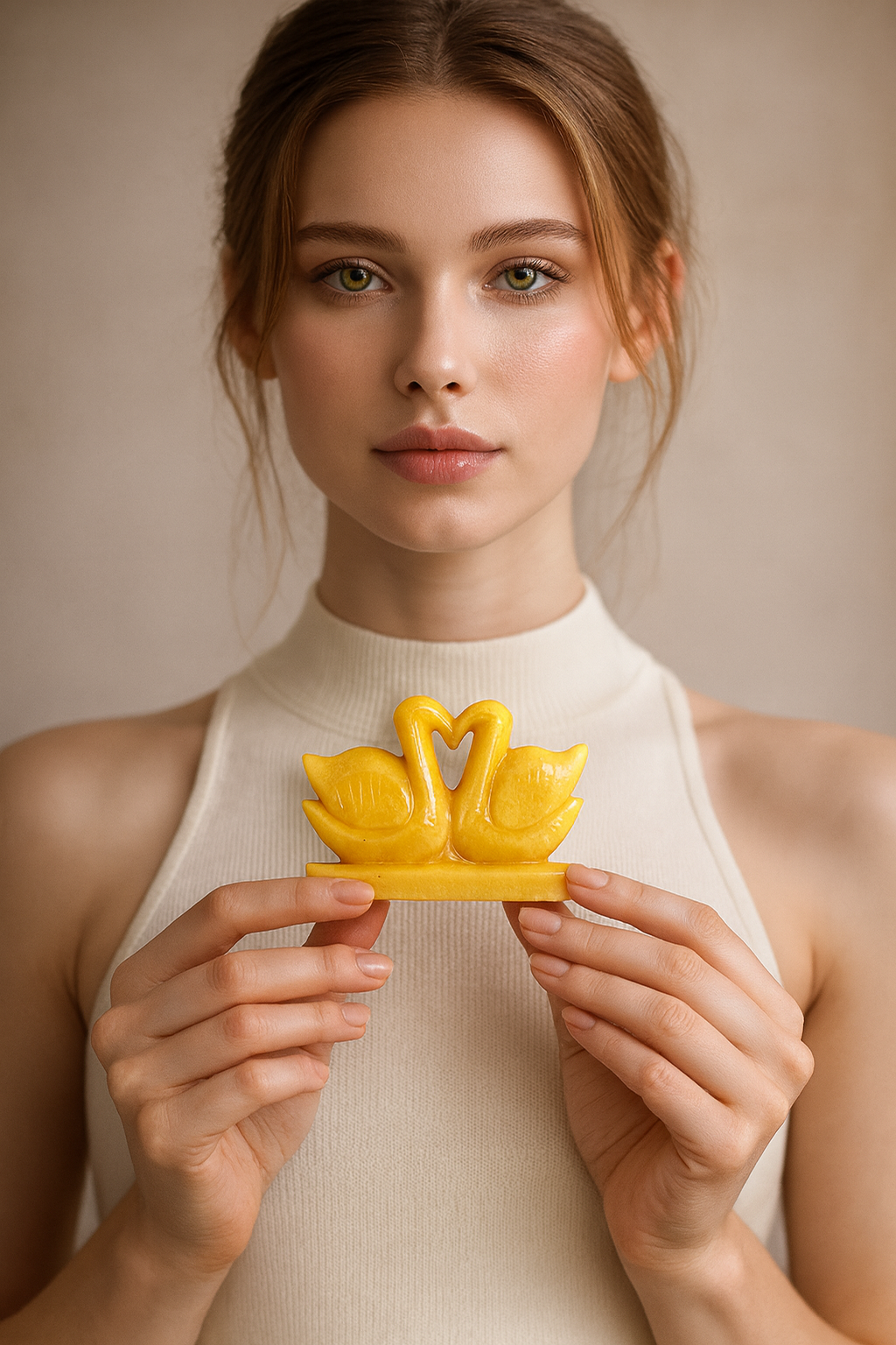 Amazing 750.00 Cts Genuine Yellow Aventurine Premium Carved Love Swan Pair