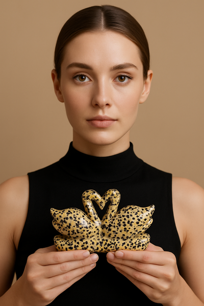 Excellent 679.00 Cts Genuine Dalmation Japser Love Carved Swan Pair Premium