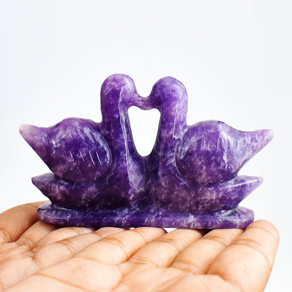 Awesome 793.00 Carats  Genuine Lepidolite Hand Carved Crystal Swan Pair Gemstone Carving