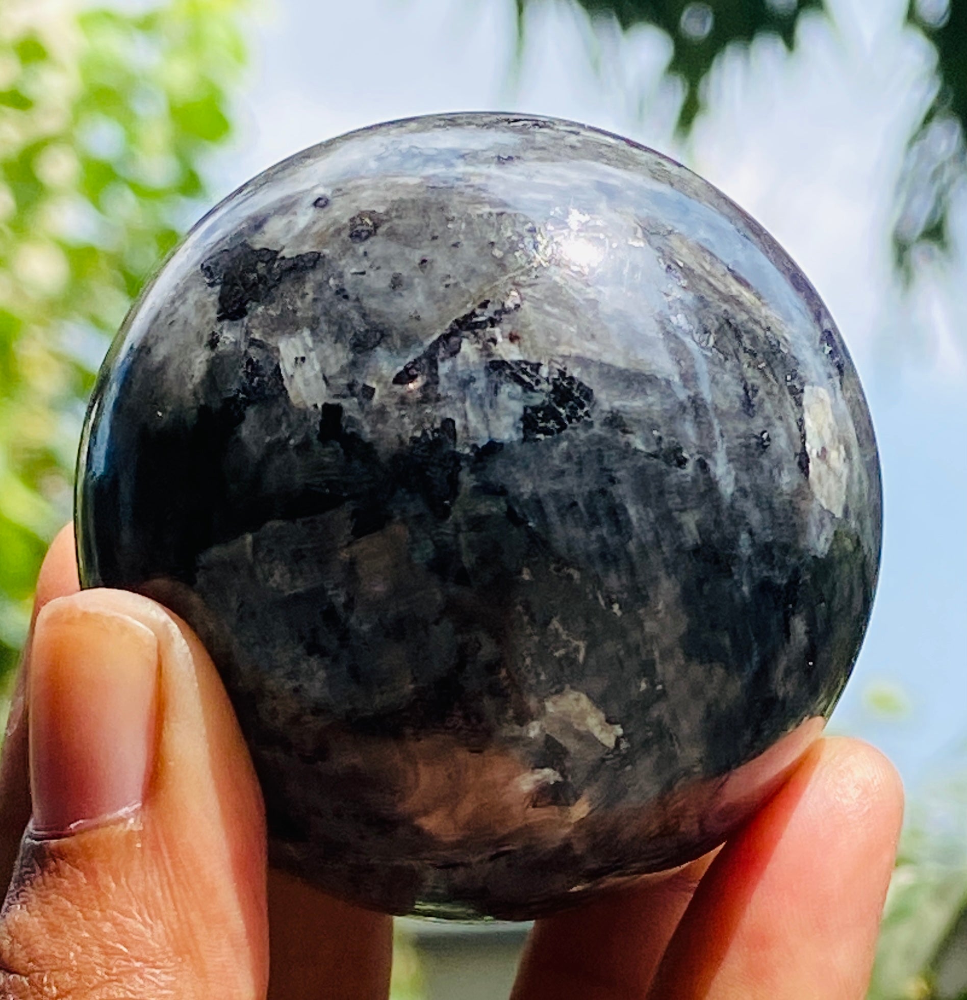 Amazing 935.00 Cts Genuine Larvikite Hand Carved Healing Sphere