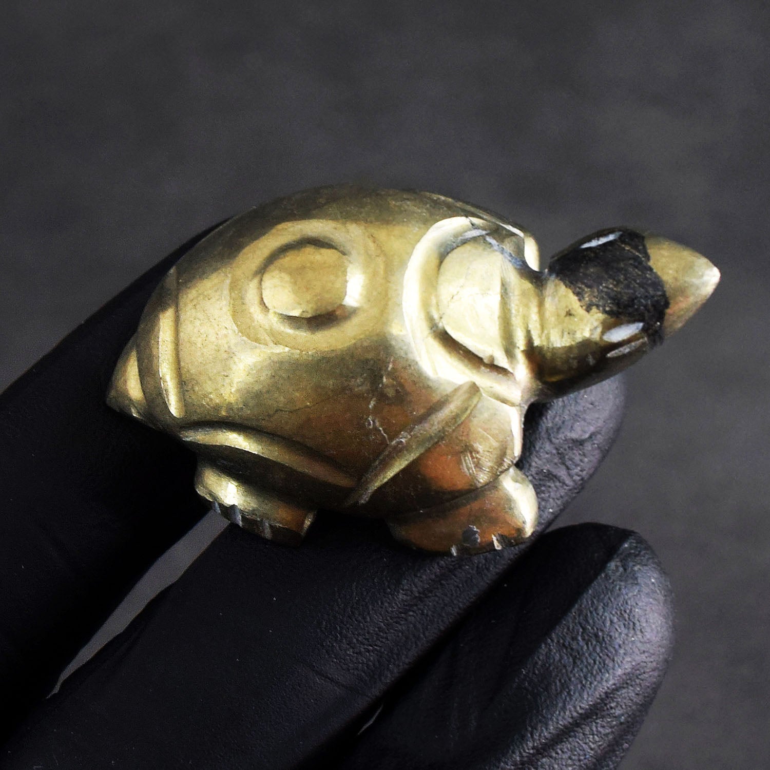 Awesome 202.00 Cts Genuine Pyrite Gemstone Hand Carved Premium Turtle Crystal