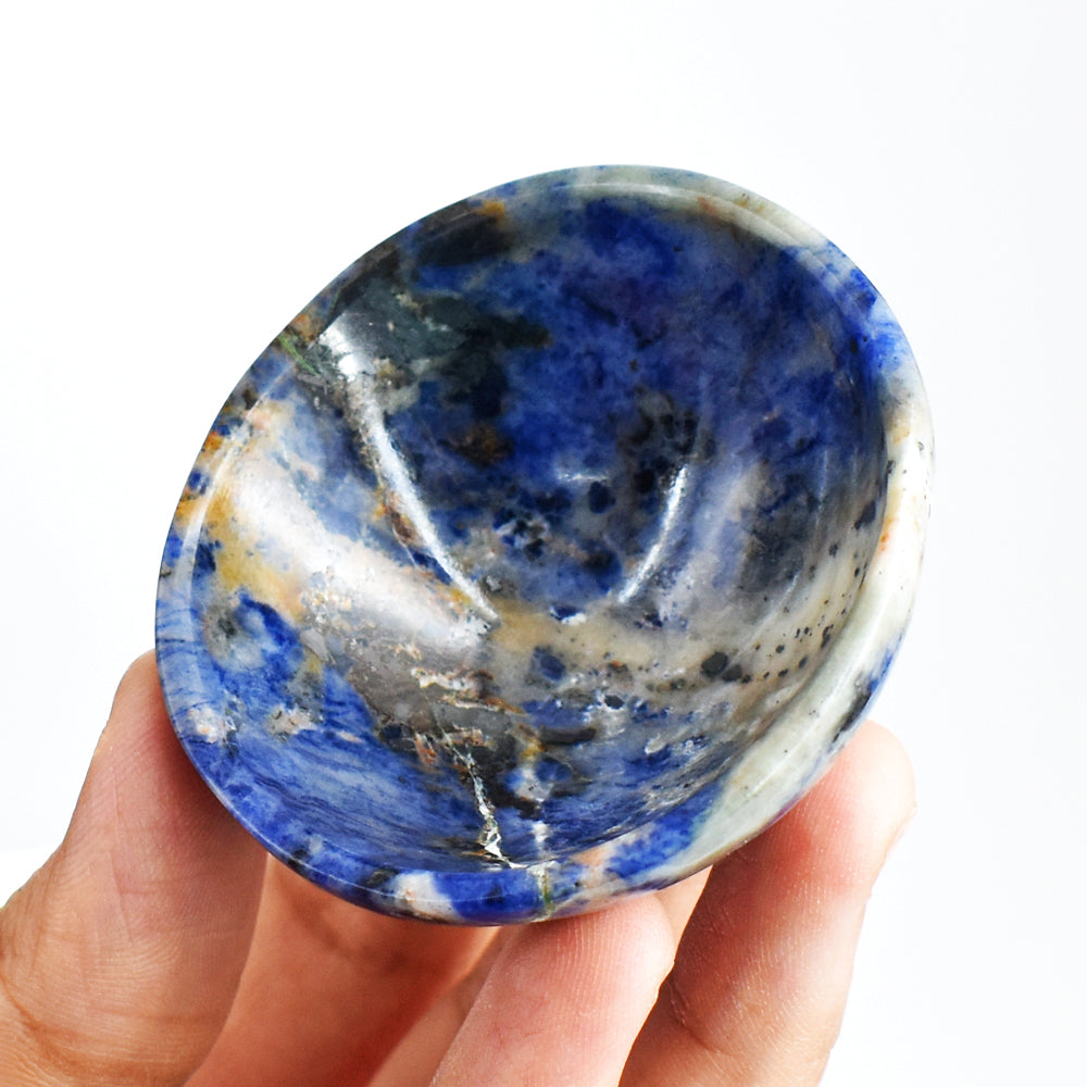 Awesome 198.00 Carats  Genuine Blue  Sodalite  Hand  Carved  Crystal Gemstone Carving  Bowl