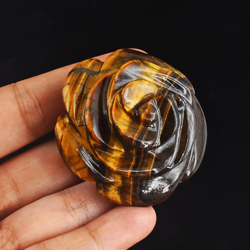 Exclusive 353.00  Carats  Genuine  Golden Tiger Eye  Hand Carved  Rose  Flower  Gemstone  Carving