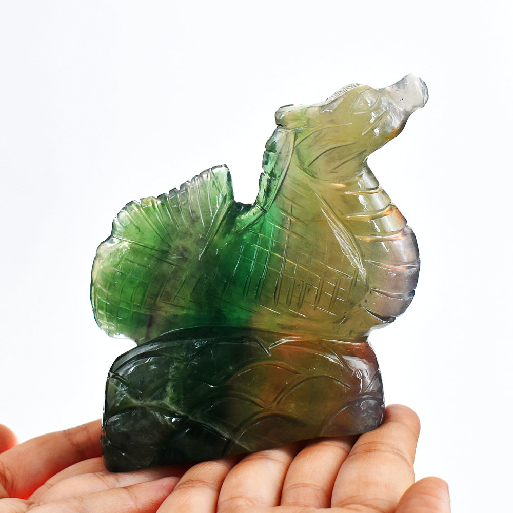 Awesome 2617.00 Cts Genuine Multicolor Fluorite  Hand Carved Crystal Gemstone Seahorse Carving