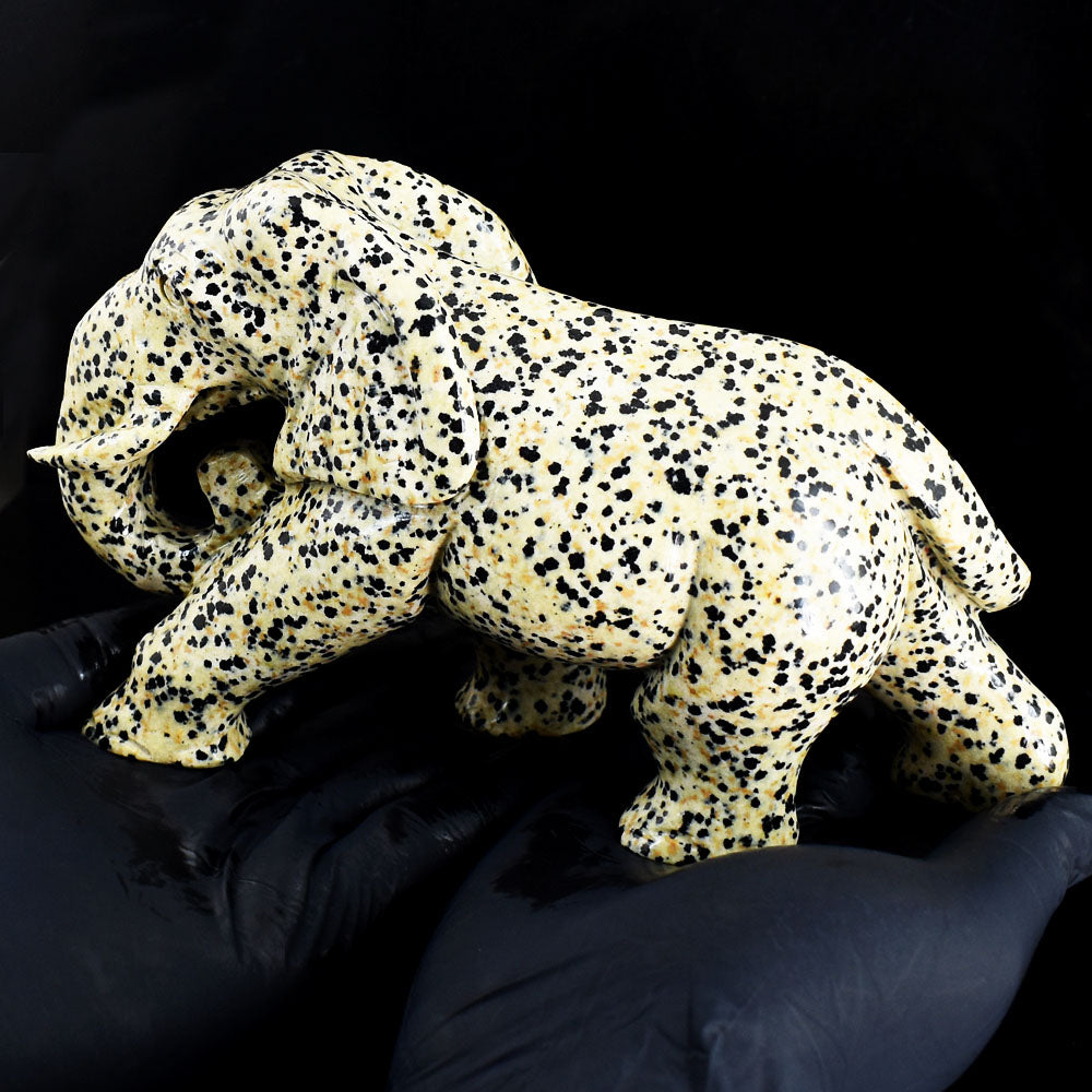 Premium 4621.00 Cts Genuine Dalmation Jasper Hand Carved Gemstone Elephant Crystal Carving