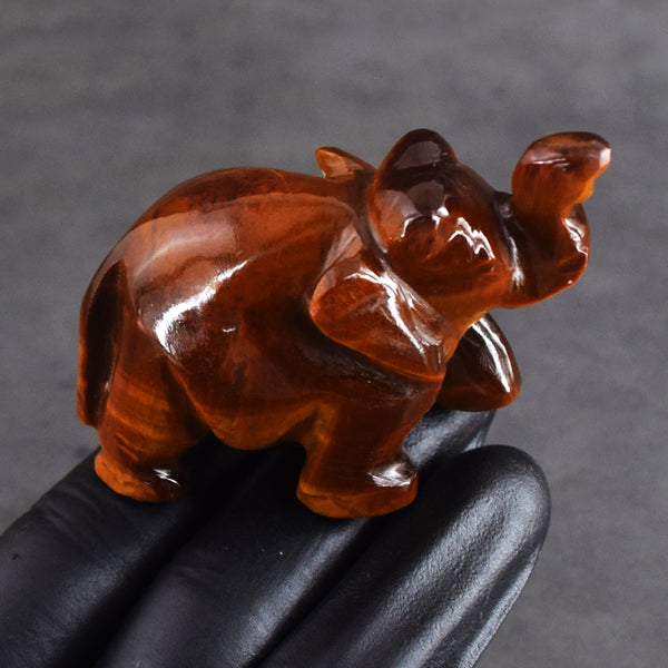 Amazing 372.00 Cts Genuine Golden Tiger Eye Carved Crystal Premium Elephant