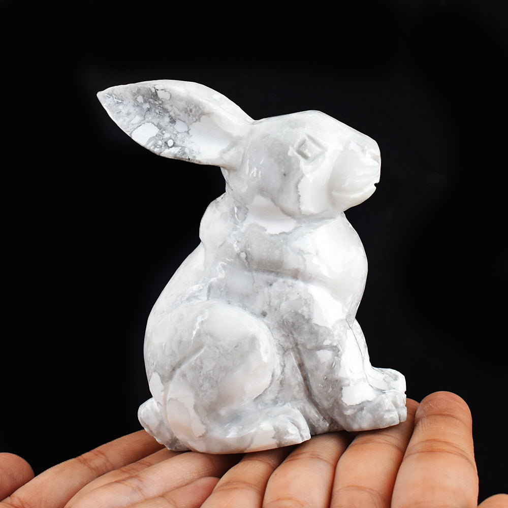 Exclusive 1945.00 Carats  Genuine Howlite Hand Carved Crystal Gemstone  Bunny Carving