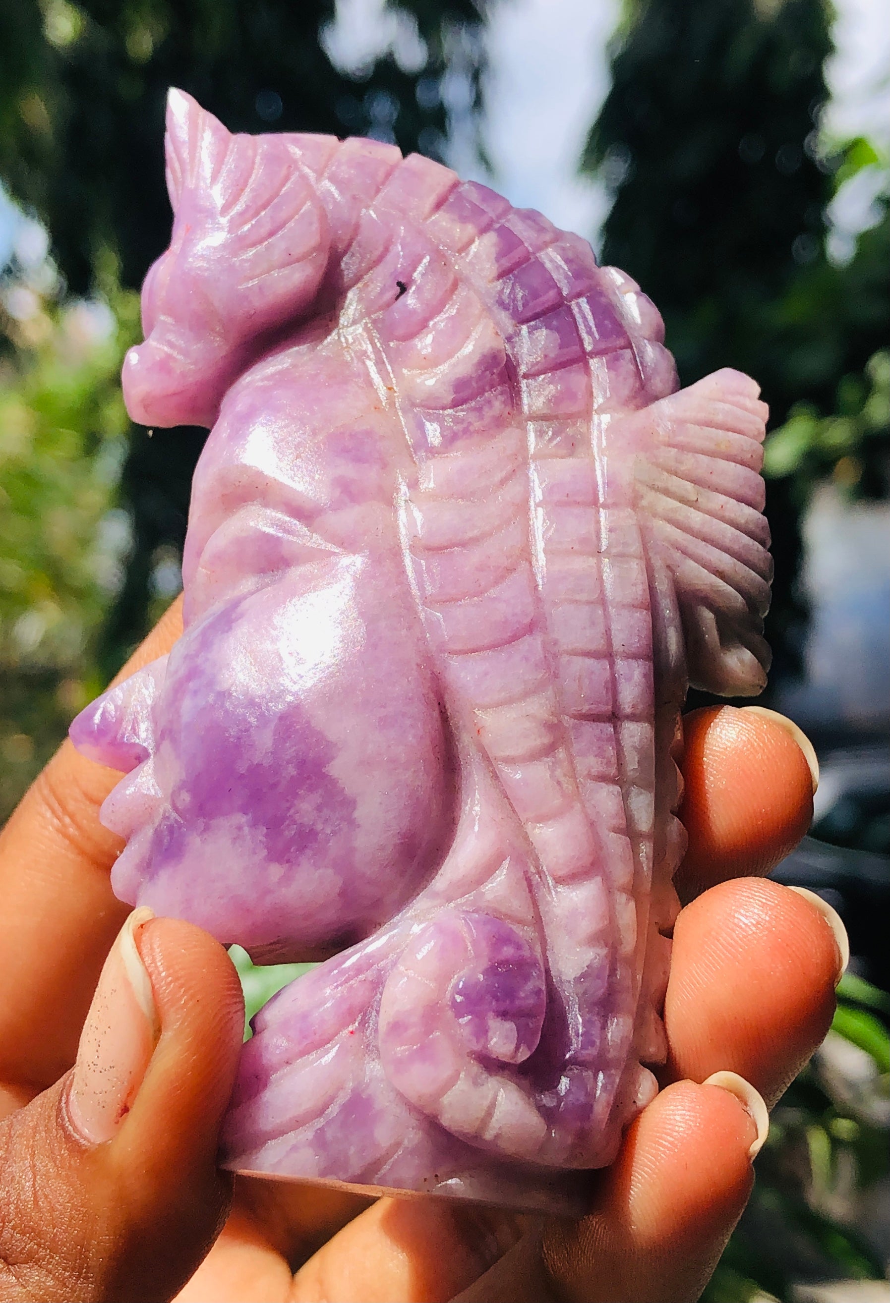 Gorgeous 663.00 Cts Genuine Lepidolite Hand Carved Crystal Gemstone Seahorse Carving 2026 Collection