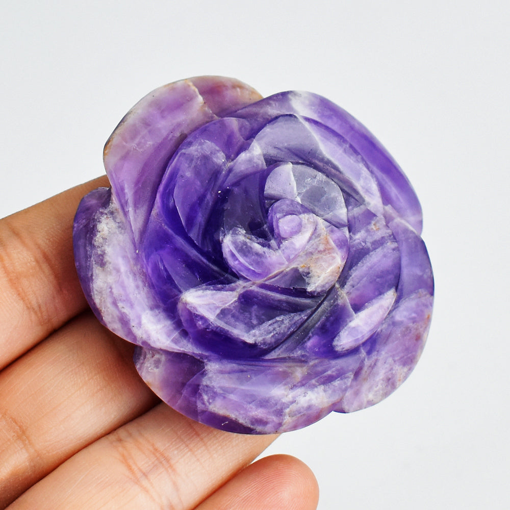 Beautiful  340.00 Carats  Genuine  Amethyst  Hand  Carved  Rose  Flower   Gemstone  Carving