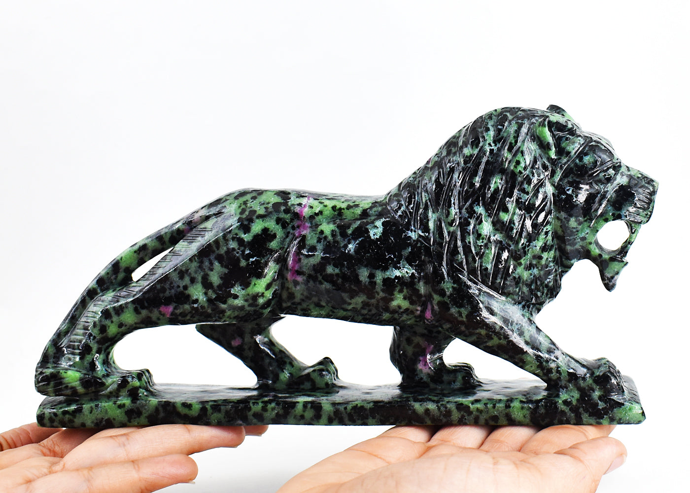 Artisian  6040.00 Carats  Genuine Ruby Zoisite Hand Carved  Crystal Gemstone Carving Lion